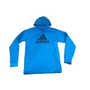 Adidas Spellout Logo ClimaWarm Mens Medium Blue Hoodie Sweatshirt